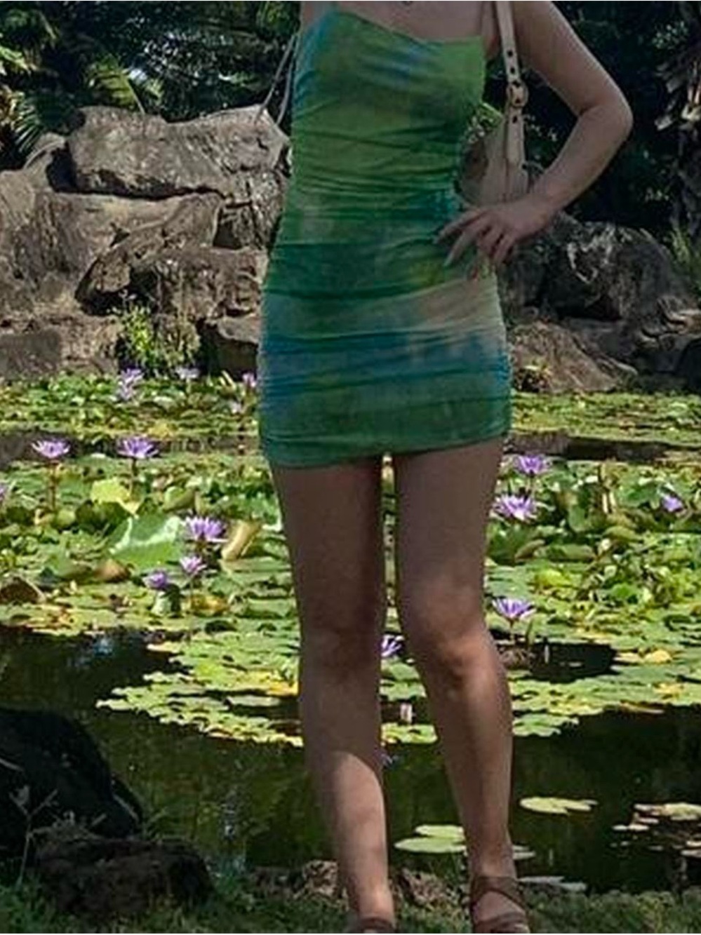 Dolls Kill Green Blue Tie-Dye Bodycon Mini Dress